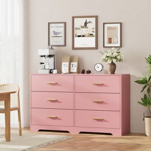 6 Drawers Dresser, Modern Closet Dressers Chest of Drawers with Metal Handle, Wooden Dresser Organizer for Bedroom, Living Room, Hallway - 1 of 4