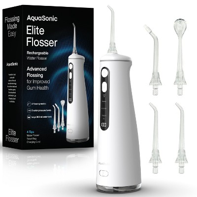 AquaSonic Elite Flosser - Rechargeable Cordless Water Flosser with 4 Tips - Oral Irrigator with 4 Modes - Portable & Cordless