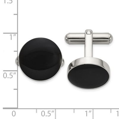 Chisel Stainless Steel Polished with Black Enameled Center Cuff Links