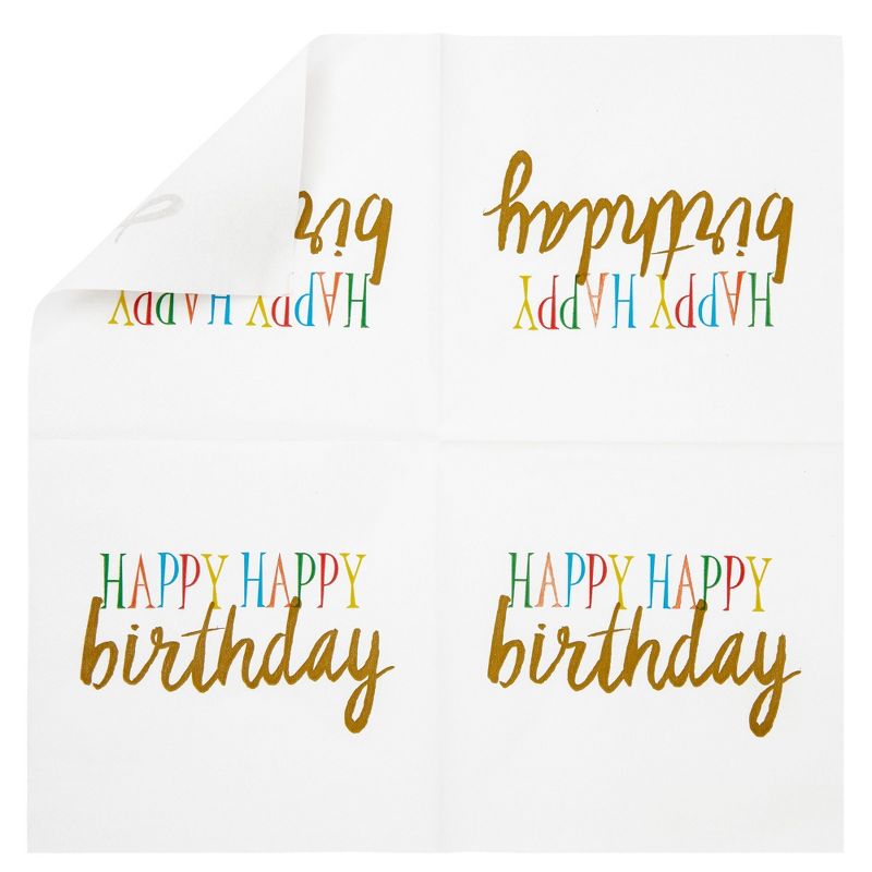 Juvale 100-Pack Rainbow Happy Birthday Disposable Paper Napkins Party Supplies 5"x5", 3 of 9