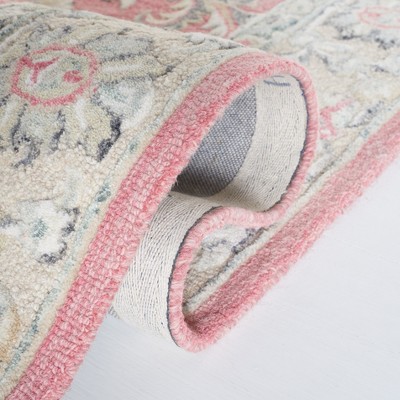 Ivory and Pink Floral Hand-Tufted Wool Area Rug 4' x 6'