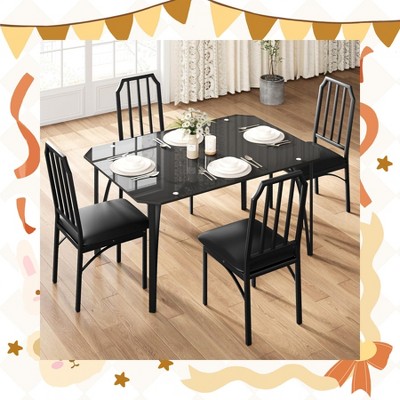 Garvee Glass Dining Table Set with Chairs - Modern Chamfered Design, Comfortable Upholstered Seats, Durable Tempered Glass for Small Space
