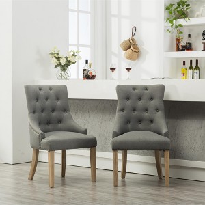 DOMETOUR Button Tufted Dining Chair Solid Wood Wingback Hostess Chairs with Nail Heads Set of 2 - 1 of 4