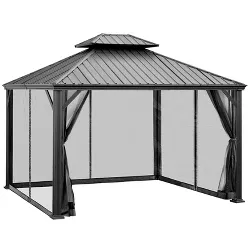 Tangkula 12ft x 10ft Patio Hardtop Gazebo Double Vented Roof Outdoor Galvanized Steel Sun Shelter Brown/Gray