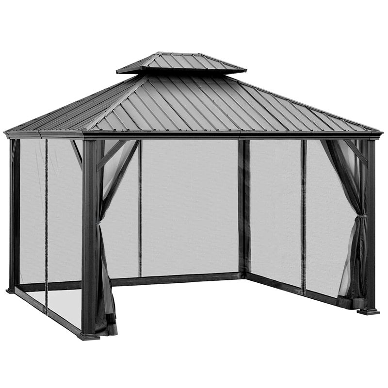 Tangkula 12ft x 10ft Patio Hardtop Gazebo Double Vented Roof Outdoor Galvanized Steel Sun Shelter Brown/Gray, 1 of 7