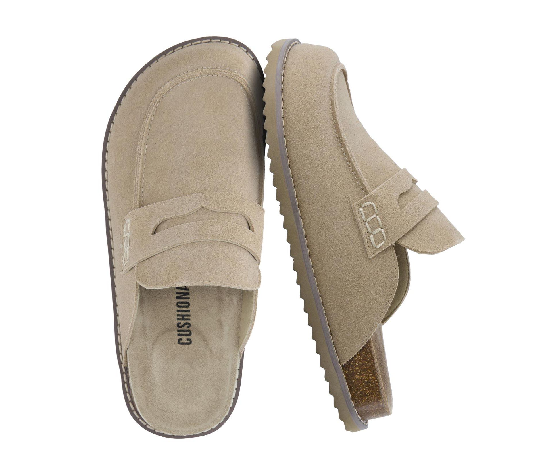 CUSHIONAIRE Zola Women’s Penny Clog Mule – Suede Slip-On with Memory Foam, Cork Footbed & Flexible Outsole