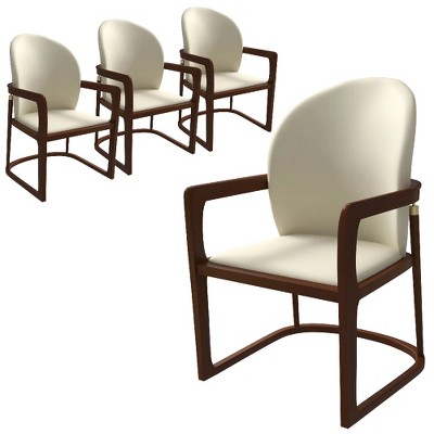 LeisureMod Svelta Leather Dining Chair – Upholstered Mid-Century Modern Accent Arm Chair with Rubberwood Legs for Kitchen or Dining Room Set of 4