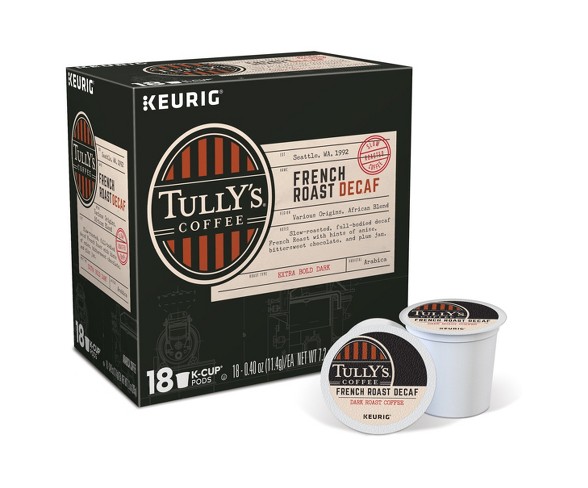 tully's decaf french roast coffee k-cups caffeine content