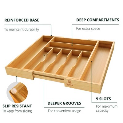 Royal Craft Wood Bamboo Kitchen Drawer Organizer (Beige, 9-slot)