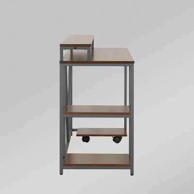 Modern Industrial Walnut Writing Desk with Steel Frame and CPU Caddy