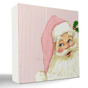 Pink Retro Santa Christmas Wooden Box Signs,Pink Christmas Sign,Santa Clause Christmas Decors - 1 of 4