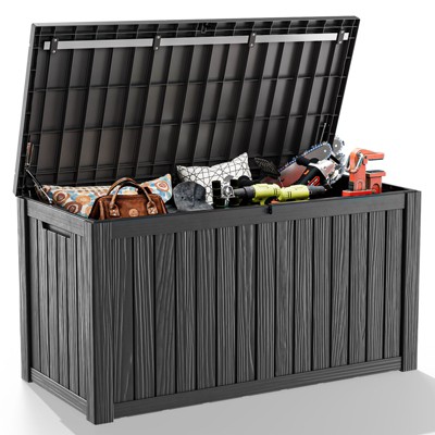 VisioGear Deck Boxes,VisioGear Deck Boxes, 150 Gal Outdoor Storage Deck Box, Small Patio Storage Bin for Garden Tools, Black, 54.25"*26.5"*28.74" 120