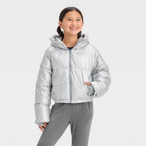 Girls' Solid Cropped Puffer Jacket - Art Class™ Black S : Target