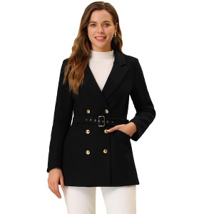 INSPIRE CHIC Women's Double Breasted Work Office Elegant Winter Notched Collar Coat - 1 of 4