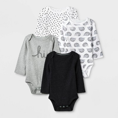 Baby 4pk Long Sleeve Bodysuit - Cloud Island™ Black/White/Gray Newborn