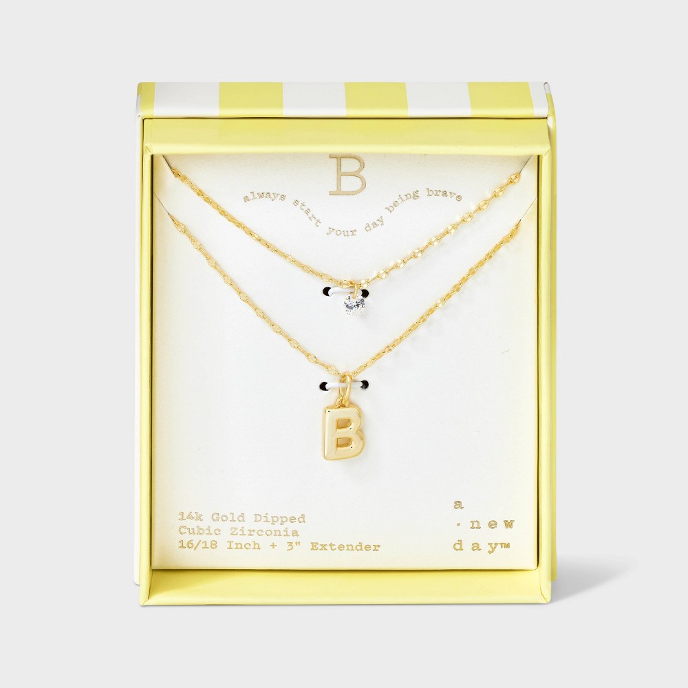 Photos - Pendant / Choker Necklace 14K Gold Dipped Initial "B" Cubic Zirconia Layered Chain Necklace - A New