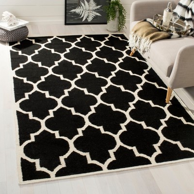 Black and Ivory Geometric Wool Flat Woven Area Rug