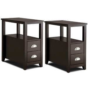 Costway Set of 2 End Bedside Table Rectangular Nightstand W/ 2 Drawers & Shelf Espresso - 1 of 4