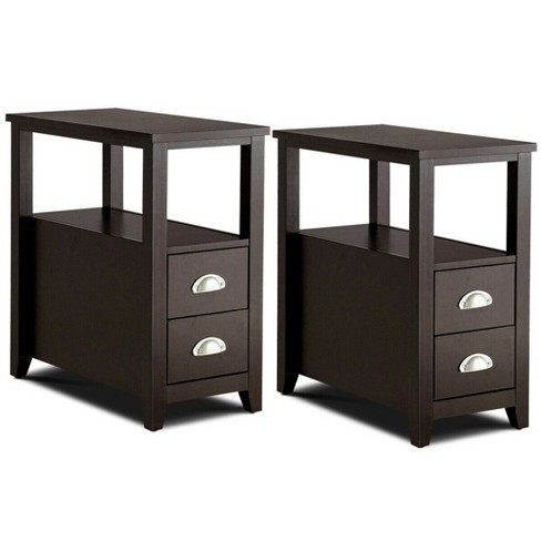 Costway Set Of 2 End Bedside Table Rectangular Nightstand W/ 2