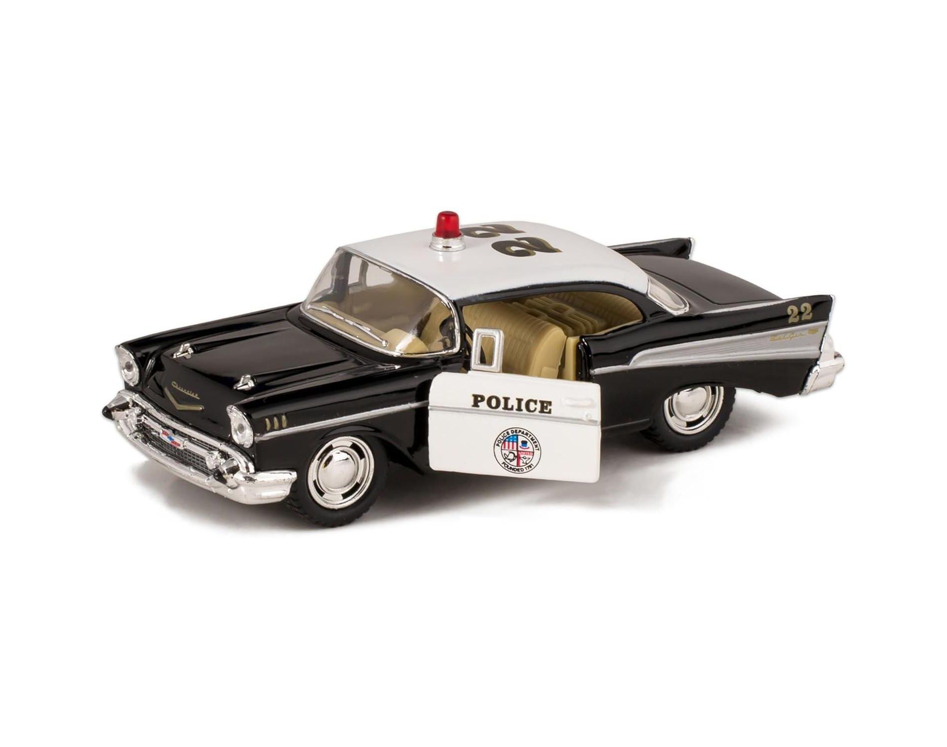 KiNSMART 1957 Chevy Bel Air Coupe 1:40 Scale 5" Die Cast Metal Classic Toy Car (Rescue Police)