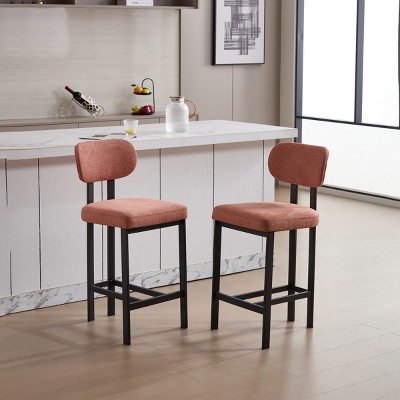 Set Of 2 Modern Bar Stool with Metal Legs,Upholstered Counter High Chairs for Dining Room or Kitchen Island-Maison Boucle