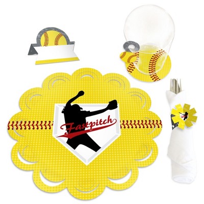 Big Dot of Happiness Grand Slam - Fastpitch Softball - Birthday Party & Baby Shower Paper Charger & Table Decorations Chargerific Kit Setting for 8