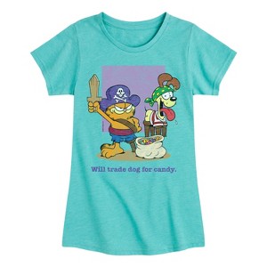 Girls' - Garfield - Will Trade Dog For Candy Fitted Short Sleeve Graphic T-Shirt - 1 of 4