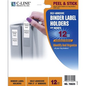 C-Line Self-Adhesive Ring Binder Label Holders Top Load 1-3/4 x 3-1/4 Clear 12/Pack 70025 - 1 of 2