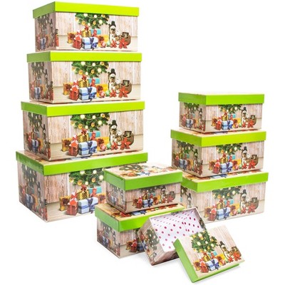 Bright Creations 10 Pack Christmas Nesting Gift Boxes with Lids for Presents, Decorative Nested Holiday Gift Wrap, 10 Sizes