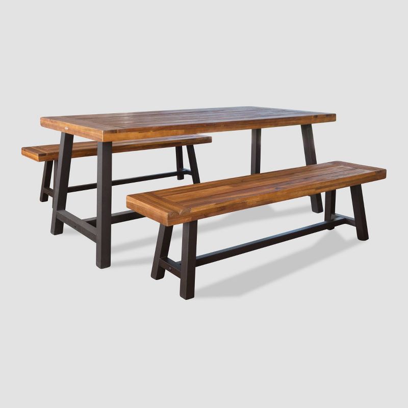 Carlisle 3pc Rustic Wood Patio Dining Set - Christopher Knight Home, 3 of 9