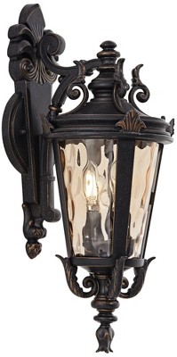 John Timberland Casa Marseille Rustic Outdoor Wall Light Fixture Valencia Bronze Scroll 21 3/4" Champagne Hammered Glass for Post Exterior Barn Deck