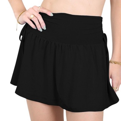 Anna-Kaci Active Women's Wide Waist Band Side Ruched Short Lining Tie Skirt