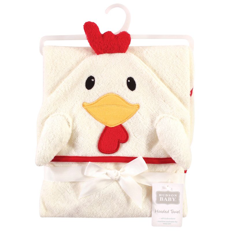 Hudson Baby Infant Unisex Cotton Animal Face Hooded Towel, Rooster, One Size, 3 of 4