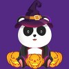 Women's Design By Humans Cute Panda Mock up Witch With Jack O Lantern Halloween T-Shirt By thebeardstudio Racerback Tank Top - 2 of 3