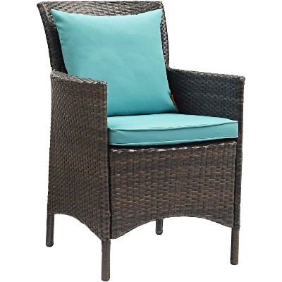 Modway Conduit Outdoor Patio Wicker Rattan Dining Armchair Brown Turquoise