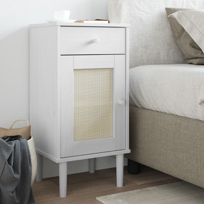 vidaXL Bedside Cabinet SENJA Rattan Look White 15.7 in.x13.8 in.x31.5 in. Solid Wood Pine