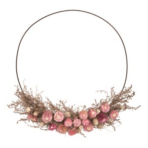 Transpac Natural Fiber 18.9" Multicolor Spring Faux Dried Flower Ring Wreath - 1 of 2