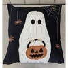 Tramull Halloween Embroidered Pillow, Black Cat & Pumpkin Stack Design, Spooky Decor Accent Cushion - 4 of 4