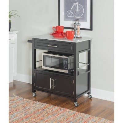 Black Granite Top Kitchen Cart with Storage and Wheels