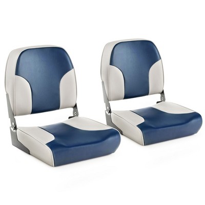 High Back Folding Boat SEATS with Blue White Sponge Cushion and Flexible Hinges-Blue