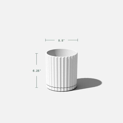 White 6" Plastic-Stone Composite Fluted Planter