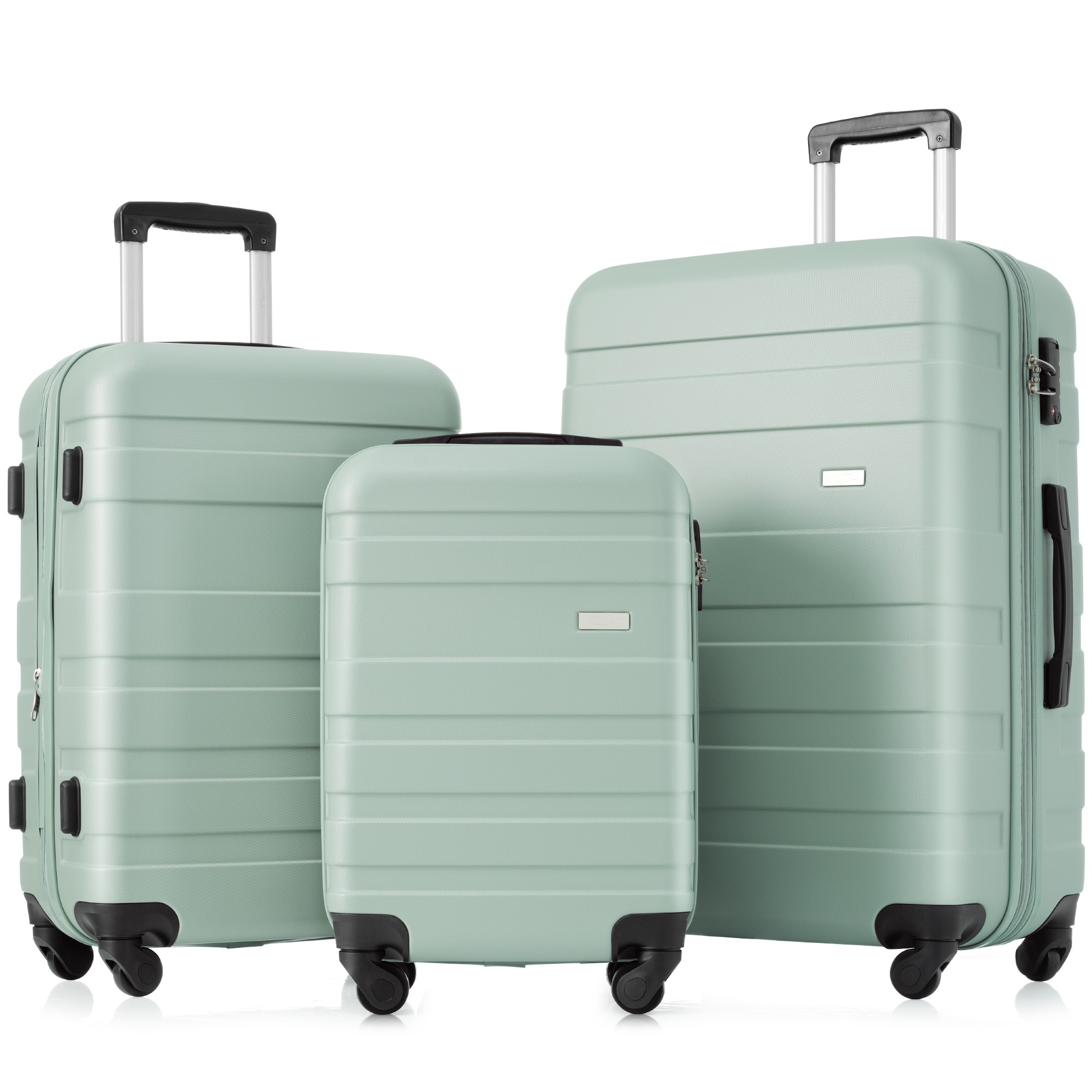 3 PCS ABS Hard Shell Luggage Set with Spinner Wheels and TSA Lock, Green-ModernLuxe