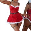 Clotth Ladies Christmas Fun Lingerie Set - Cute Velvet Strap Dress with Thong and Thigh ring for Festive Party, Red - 4 of 4