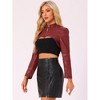 INSPIRE CHIC Women's Faux Leather Cropped Stand Collar Zipper Front Moto Biker Long Sleeve Jacket - 2 of 4