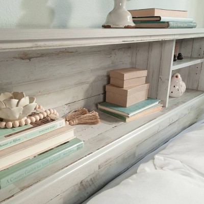 Full/Queen White Plank Wood Headboard with Storage