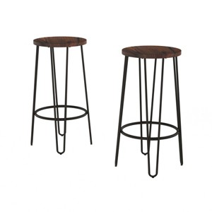 Lavish Home Set of 2 Counter-Height Bar Stools - Round Wood Barstools with Hairpin Legs - 1 of 4