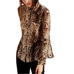 I.N.C International Concepts Womens Ocelot Button Up Shirt, Brown, Medium - 1 of 1