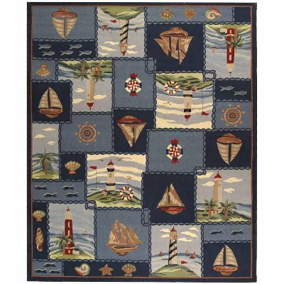 Chelsea Blue Nautical Hand-Hooked Wool Area Rug