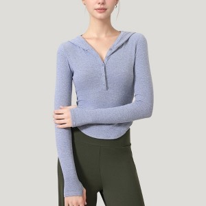Anna-Kaci Active Women's Long Sleeve Henley Hoodie Activewear Top with Streamlined Fit and Lightweight Stretch Fabric - 1 of 4
