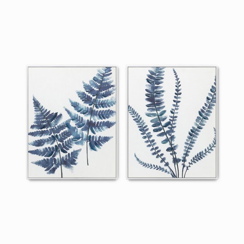 (Set of 2) 16&#34; x 20&#34; Botanical Linen Textured with Hand Embellishment Framed Canvas Art Set Blue - Tyler &#38; Finn, 1 of 13